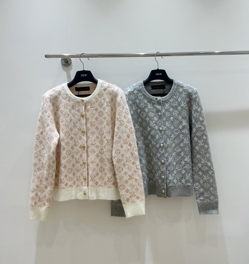 Louis Vuitton Monogram Letter Jacquard Knitted Open Cardigan with Metal Buttons