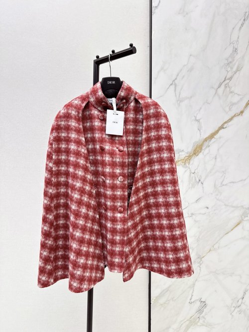 Dior Checked Cape Coat in Elegant Style, Imported Wool