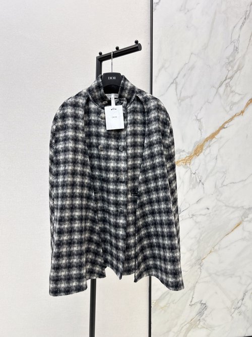 Dior Checked Cape Coat in Elegant Style, Imported Wool