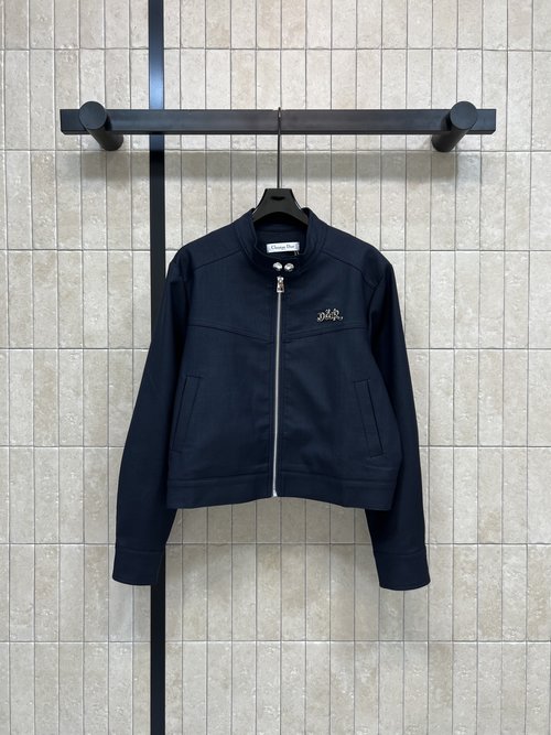 Dior Metal Logo Zip-Up Stand Collar Jacket - Casual and Stylish