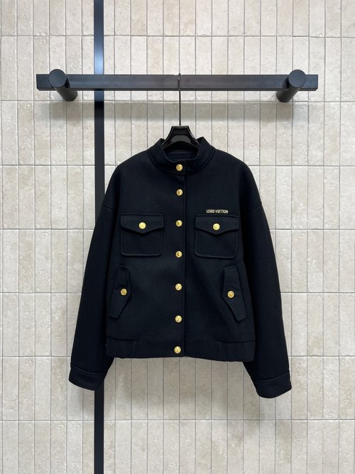 Louis Vuitton Metal-Buttoned Wool Collared Jacket for Versatile Use