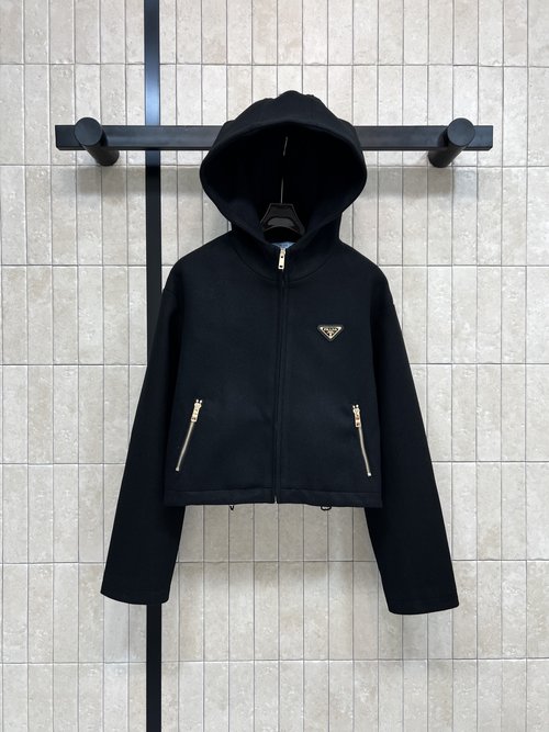 Dior Black Wool Short Coat with Triangle Logo for a Stylish Appearance