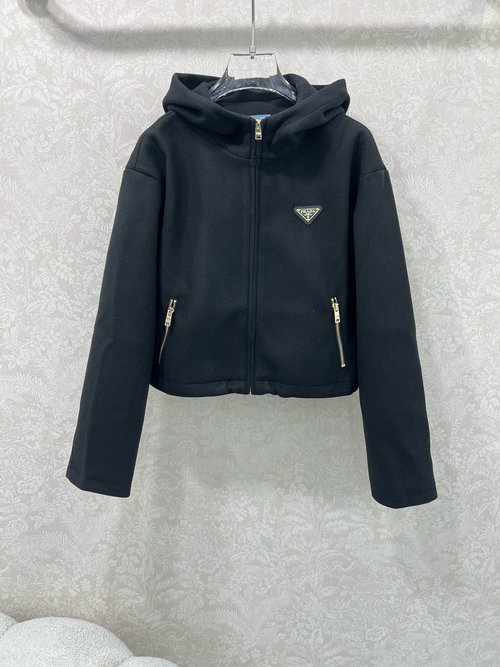 Prada Imported Material Hooded Jacket with Triangle Logo and Functional Zippers