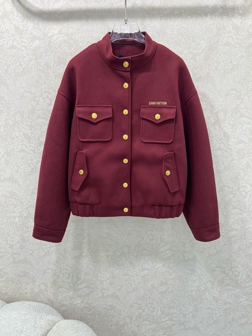 Louis Vuitton Custom Imported Stand-collar Coat with Embroidered Logo and Metal Logo Plate