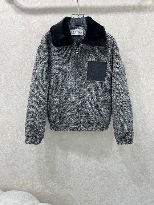 Loewe Elegant Wool and Leather Blend Jacket with Logo Decoration