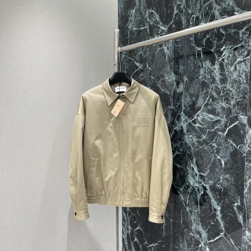 Miu Miu Lamb Wool Lined Bomber Jacket with Stand Collar