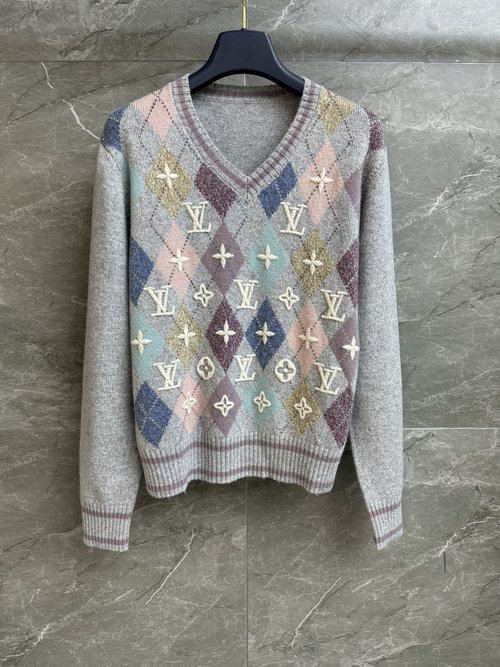 Louis Vuitton Colorful Checked Ski Sweater with Embroidered Design