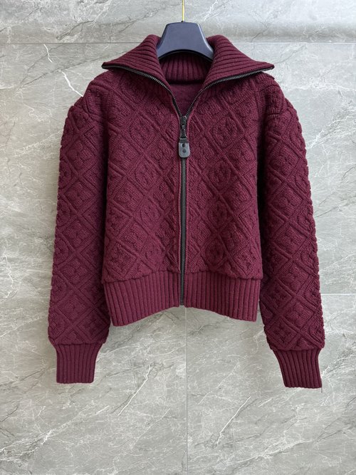 Louis Vuitton 3D Logo Zip-up Cardigan with Checked Jacquard