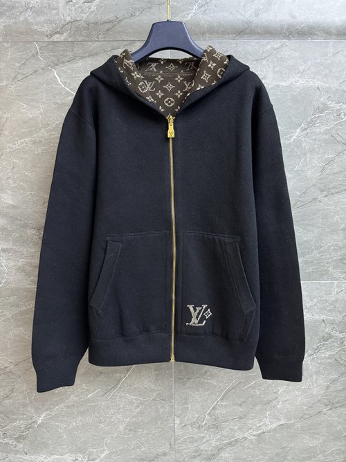 Louis Vuitton Double-Sided Knit Open Cardigan with Embroidered Pattern in Varsity Style