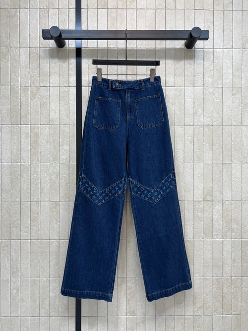 Louis Vuitton Vintage Denim High-waisted Monogram Patchwork Wide-leg Jeans