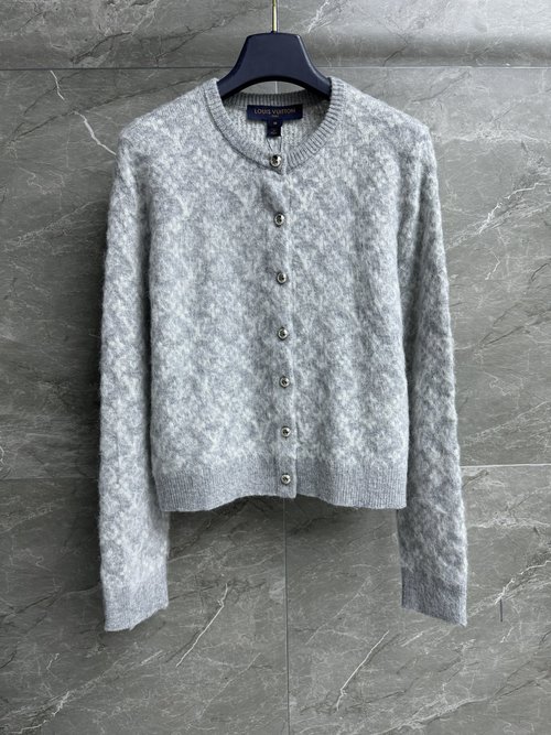 Louis Vuitton Vintage Floral Jacquard Fleece Cardigan with Gold Buttons