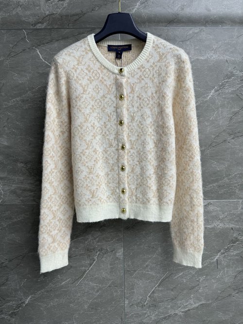 Louis Vuitton Vintage Floral Jacquard Fleece Cardigan with Gold Buttons
