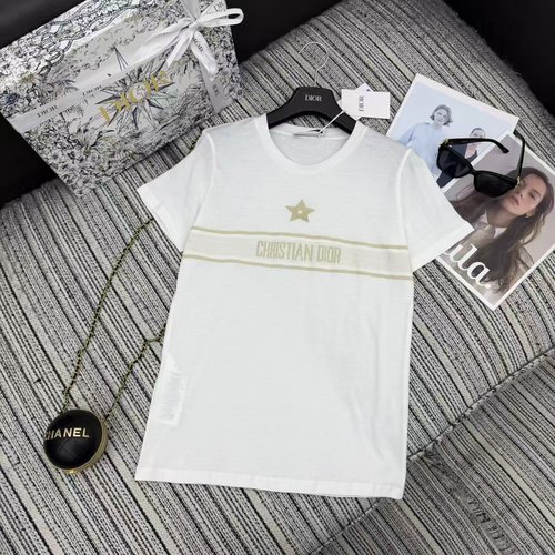 Dior New Arrival: Round Neck Embroidered Short Sleeve T-Shirt