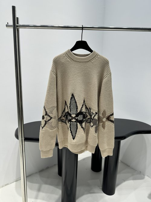 Louis Vuitton Monogram Floral Jacquard Wool Knit Round Neck Unisex Sweater