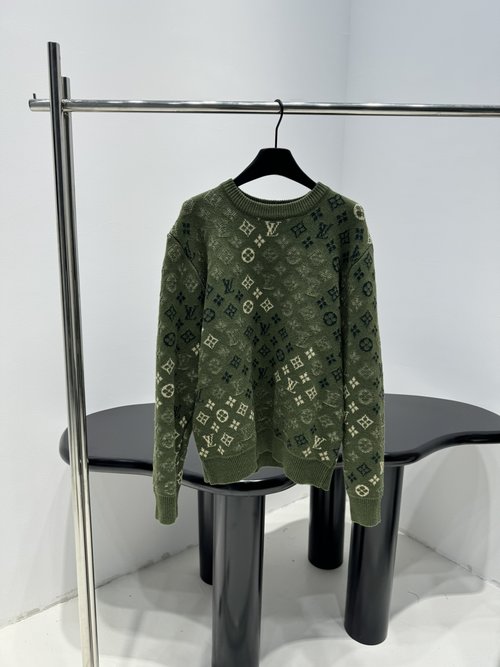 Louis Vuitton MONOGRAM Jacquard Pullover, Fuzzy Blend Knit with Camouflage Design