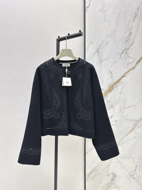 Hermes Heavily Embroidered Cashmere Coat for a Sophisticated Appearance