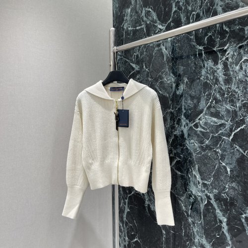 Louis Vuitton Navy Collar Zip-Up Knit Cardigan, Soft and Flattering