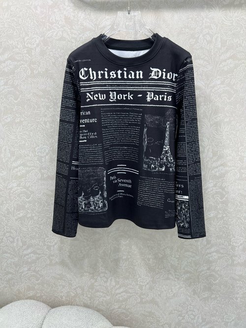 Dior Newspaper Print Long-Sleeve Base Layer with Logo