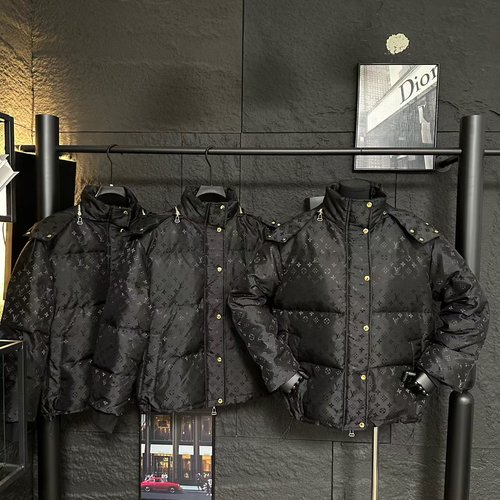 Louis Vuitton Detachable Hooded Jacquard Down Jacket with Four - leaf Clover Pattern