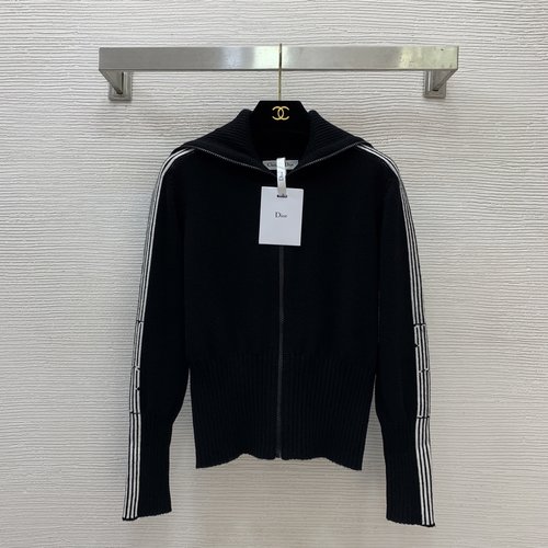 Dior Naval Collared Knitted Top with CD Zipper Placket