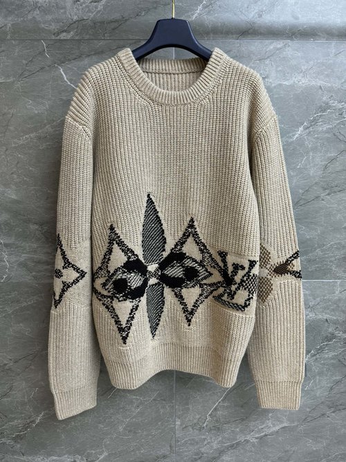 Louis Vuitton Crew Neck Logo Embossed Wool Sweater in Ski Collection