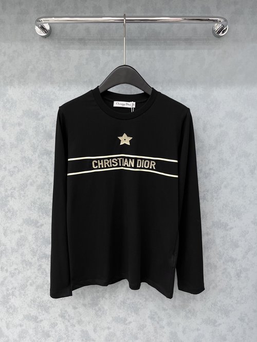 Dior Lazy Casual Long-Sleeve T-Shirt with Embroidered Letters, Classic