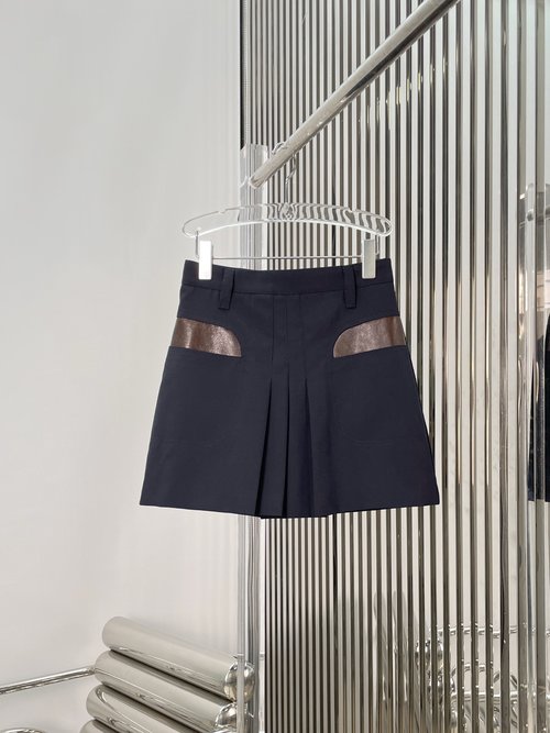 Prada Wool Pocket Leather-Trimmed Skirt