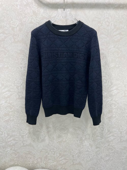 Dior Vine-Patterned Letter Jacquard Wool Slim-Fit Sweater with Color-Block Design