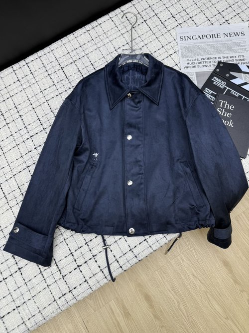 Dior Classic Logo Embroidery Sheepskin Coat, Relaxed