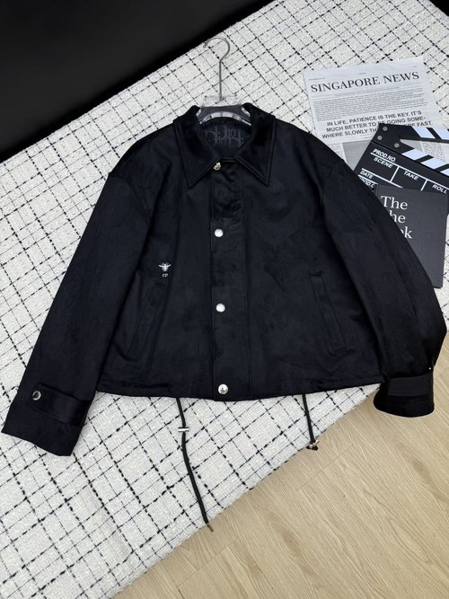 Dior Classic Logo Embroidery Sheepskin Coat, Relaxed