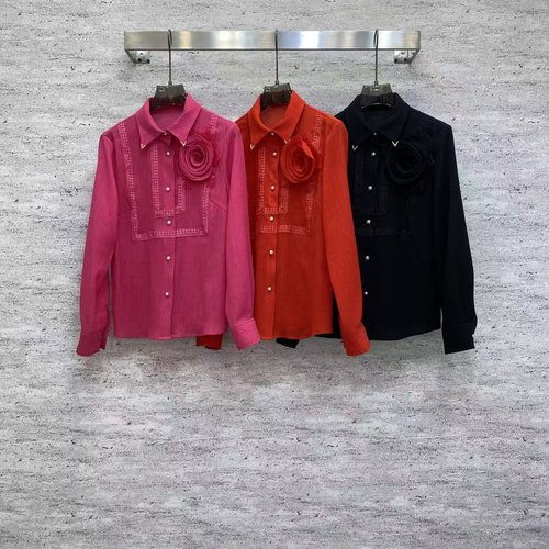 Valentino Fashion Shirt with Rose Embroidery, Three Color Availability