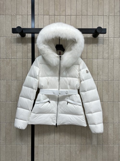 Moncler Fur-collared Waist-gathered Short Down Jacket, Elegant and Warm