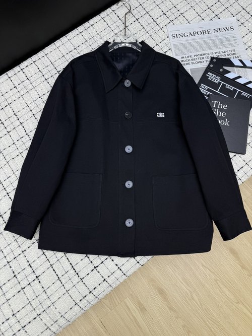 Celine Arch Logo Embroidery Collar Coat, Timeless