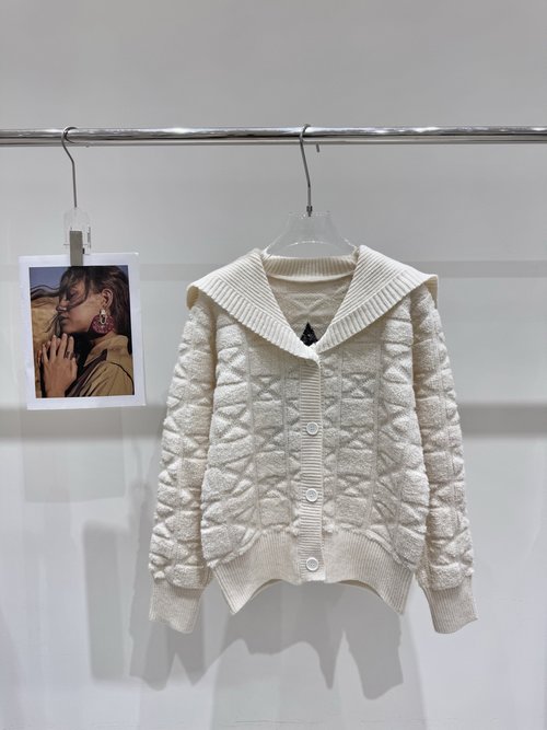 Dior New Arrival: Navy Collar Checked Star Embroidery Sweater Coat