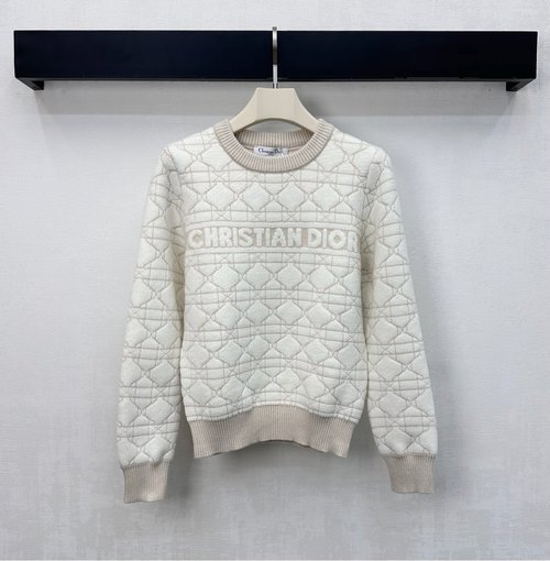 Dior Customized Wool Knit Top with Checkerboard Pattern and Brand Logo