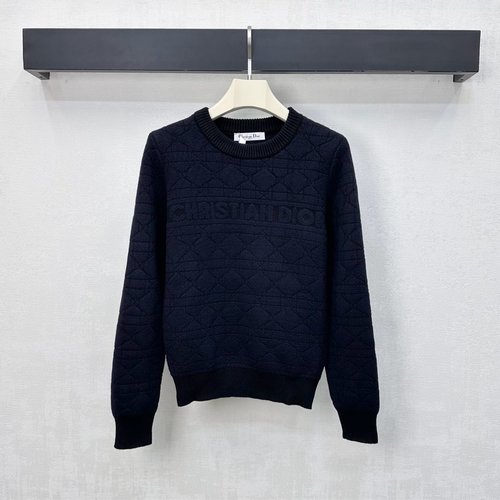 Dior Knitted Top with Grid Pattern and Brand Logo for a Sophisticated Look