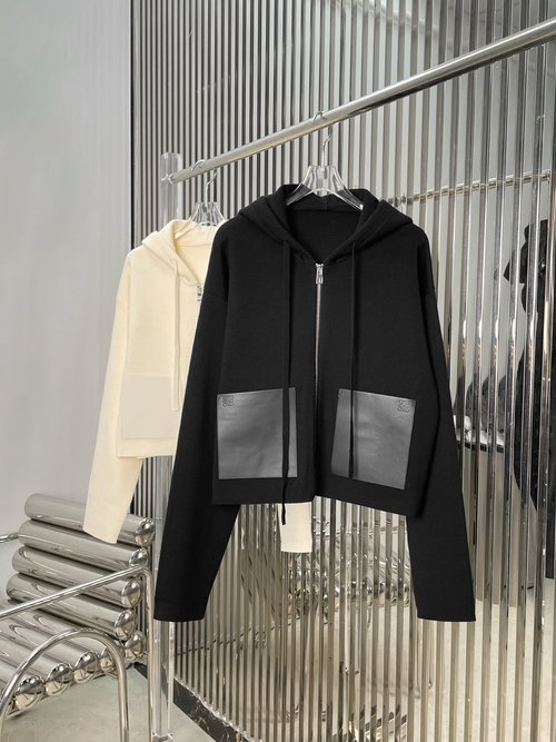 Loewe Wool Knit Hooded Jacket with Pockets