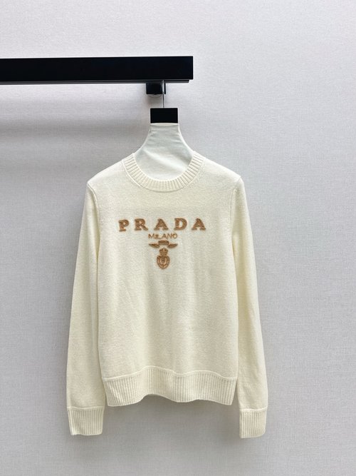 Prada Knitted Wool Round Neck Sweater, Short Style