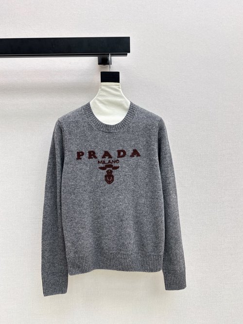 Prada Knitted Wool Round Neck Sweater, Short Style