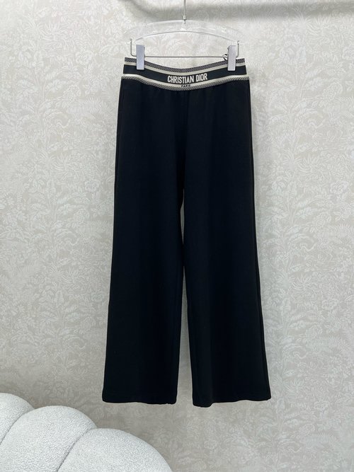 Dior Letter Elastic Waistband High-Waist Wide-Leg Pants with Flattering Silhouette