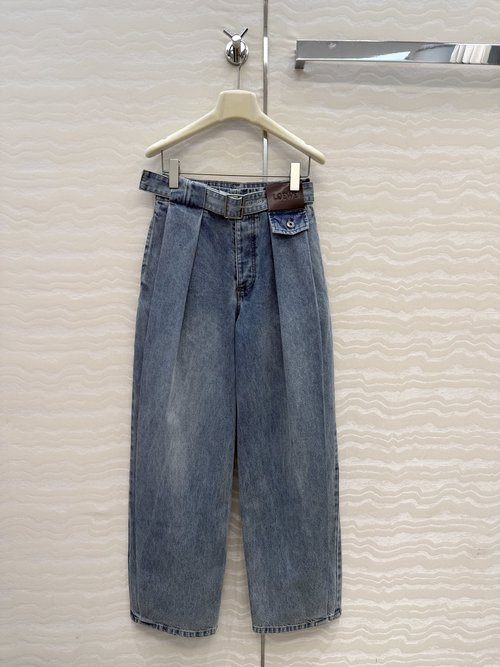 Loewe Original Enzyme-Washed Wide-Leg Jeans with Belt Design