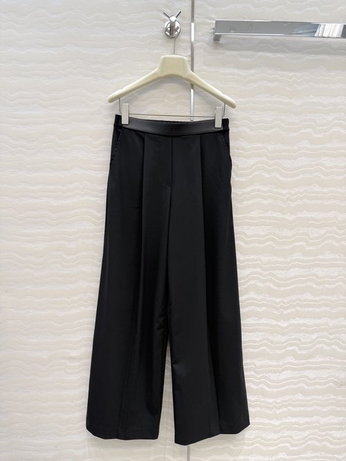 Loewe Pleated Wide-leg Trousers with Leather Belt and Logo Waist Patch