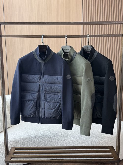 Moncler Zip - Up Stand Collar Knit - Sleeve Down Jacket with Multi - Pocket Design