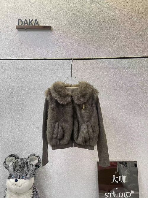 Yves Saint Laurent Furry Collar and Sleeve Spliced Fake Two-Piece Top