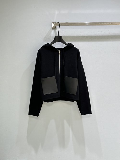 Loewe Midweight Wool Zip Hoodie with Leather-Trimmed Pockets