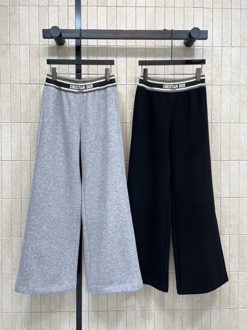 Dior High-Waisted Wide-Leg Sweatpants with Letter Logo and Elastic Waist