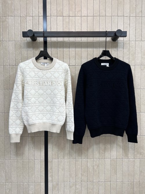 Dior Diamond Pattern Knitted Sweater with Letter Logo Embroidered
