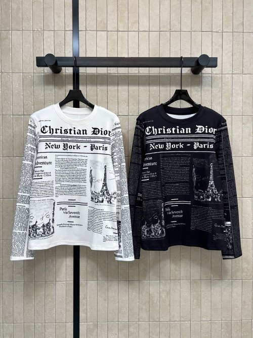 Dior Newspaper Print Knit Base Layer in Classic Black and White
