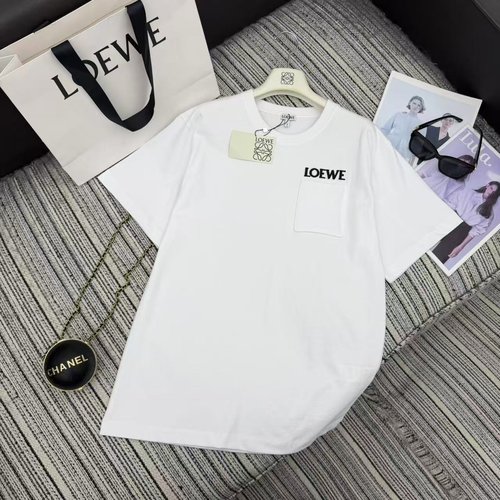 Loewe Recommended Embroidered Letter Design Short Sleeve Round Neck T - shirt in Three Color Variations