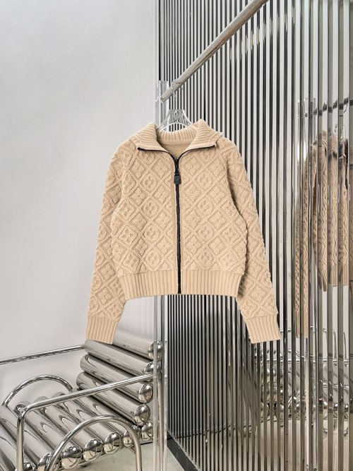 Louis Vuitton Monogram Jacquard Wool Hooded Coat